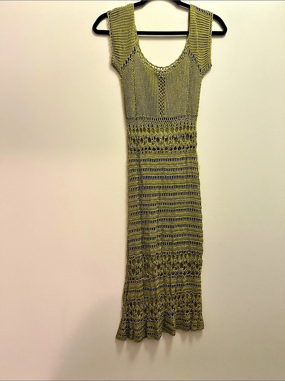 Green Crochet Knit Mini Dress Like New